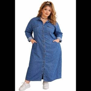 Vintage Arizona Jean Company Denim Maxi Shirtdress Deadstock NWT 24W